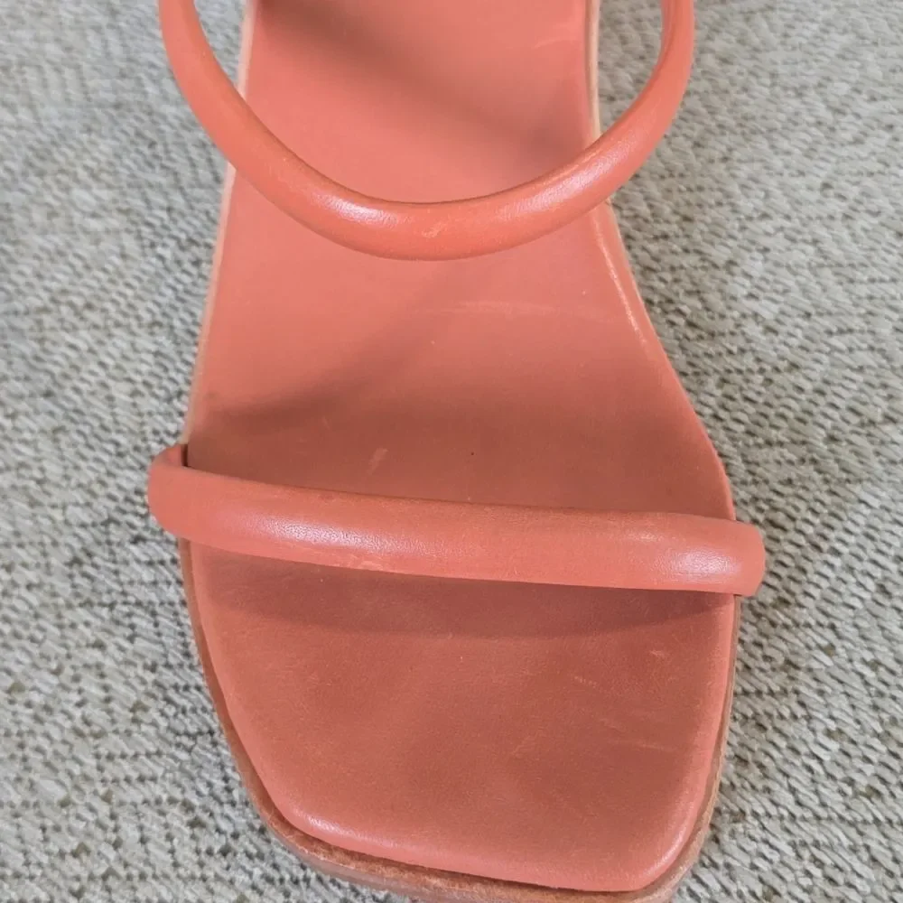 Kaanas Leather Brick Red Square Toe Wedge Sandals - Size 9